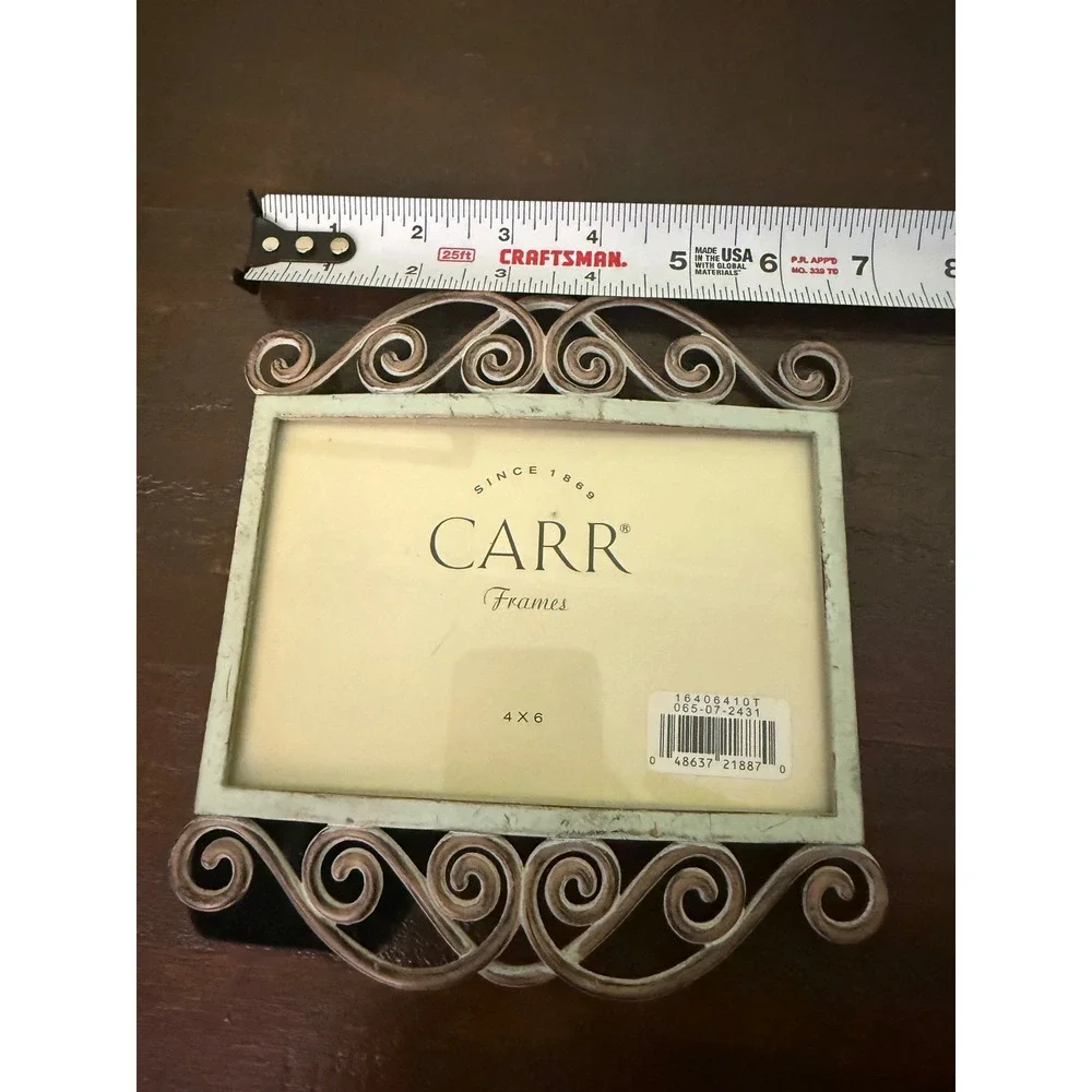 Carr Frames 4x6 Horizontal Metal Scroll Picture Frame Distressed Seafoam Green